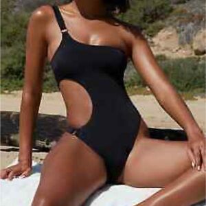 Kendall and kyle One-Shoulder Black Cutout Swimsuit